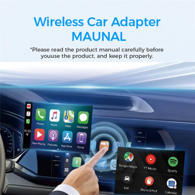 CM102 Adaptador Inalámbrico CarPlay Convertidor Android Auto 2 en 1 WiFi 6 Bluetooth 5.3 Adaptador USB para Coche - Negro