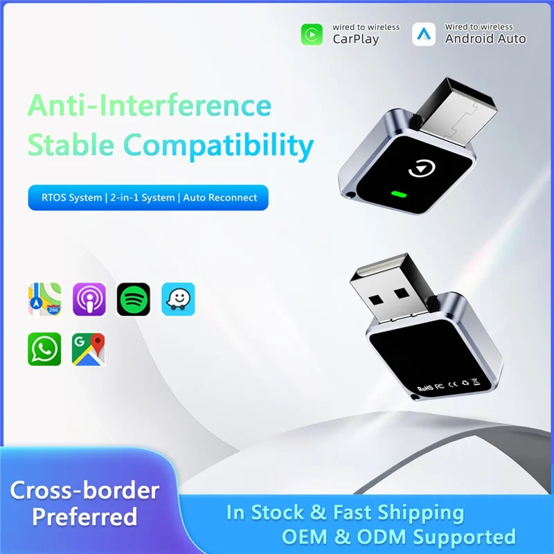 CM102 Adaptador Inalámbrico CarPlay Convertidor Android Auto 2 en 1 WiFi 6 Bluetooth 5.3 Adaptador USB para Coche - Negro