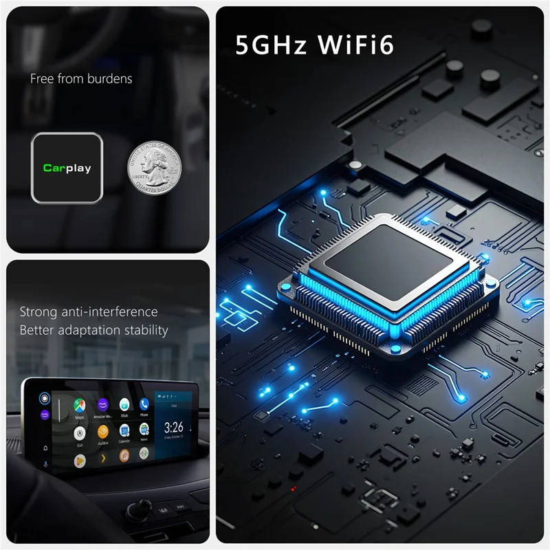 CM102 Adaptador Inalámbrico CarPlay Convertidor Android Auto 2 en 1 WiFi 6 Bluetooth 5.3 Adaptador USB para Coche - Negro