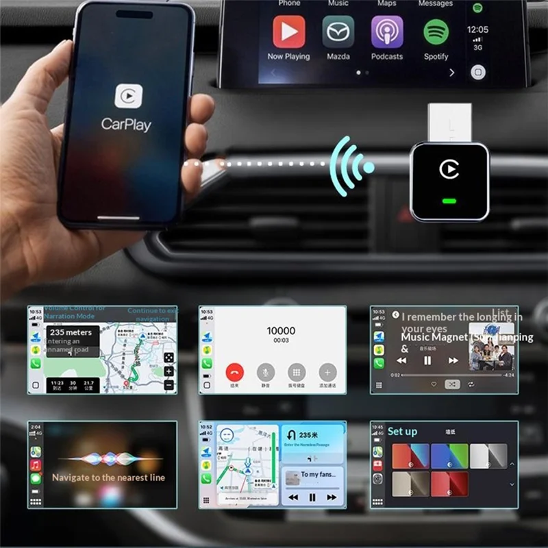CU105 2-in-1 Wireless CarPlay Adapter 5GHz WiFi Bluetooth-compatible 5.3 Android Auto Wired to Wireless USB Dongle for Car - Black