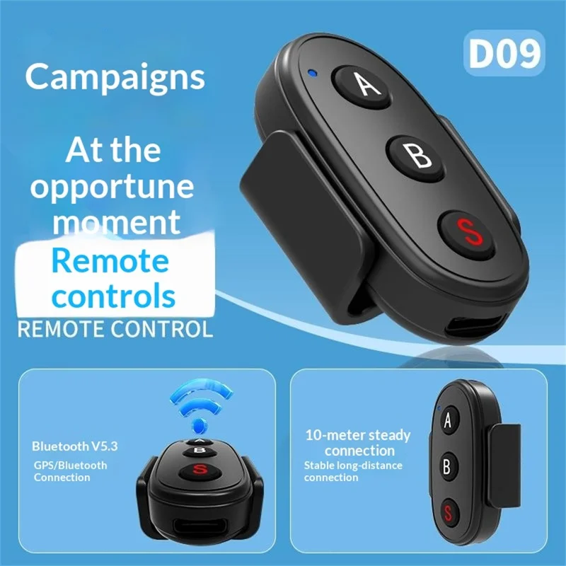 D09 Action Camera Remote Control 3-Button Bluetooth-compatible Controller for DJI GoPro Insta360 Smartphone - Black