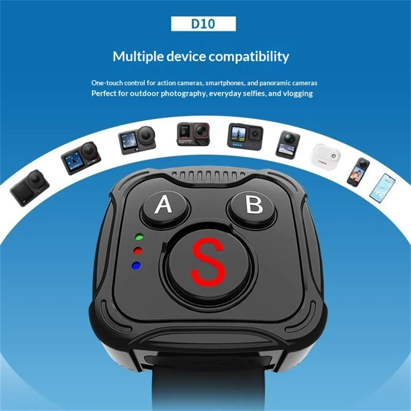 D10 Bluetooth-compatible Remote Control for DJI / GoPro Hero / Insta360 Action Camera Wireless Controller - Black
