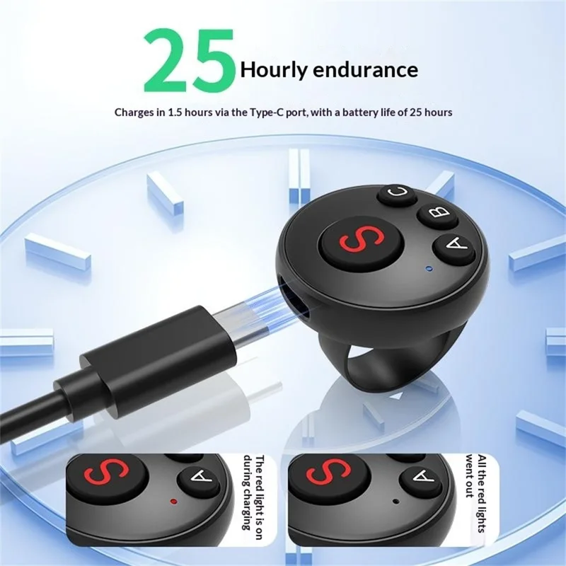 D11 Wearable Action Camera Controller for DJI Action / GoPro / Insta360 / Smartphone Bluetooth-compatible Remote Control Ring - Black