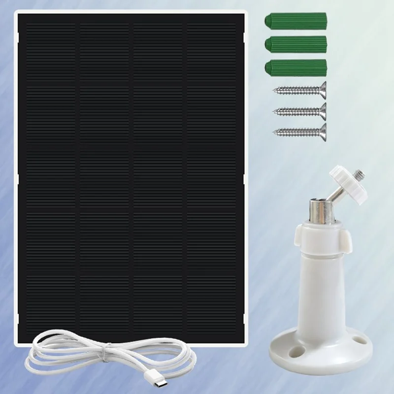 Painel Solar 2W 5V com Eficiência de 22,5% e Placa de Carregamento Type-C para Monitorização de Câmara de Segurança - Branco