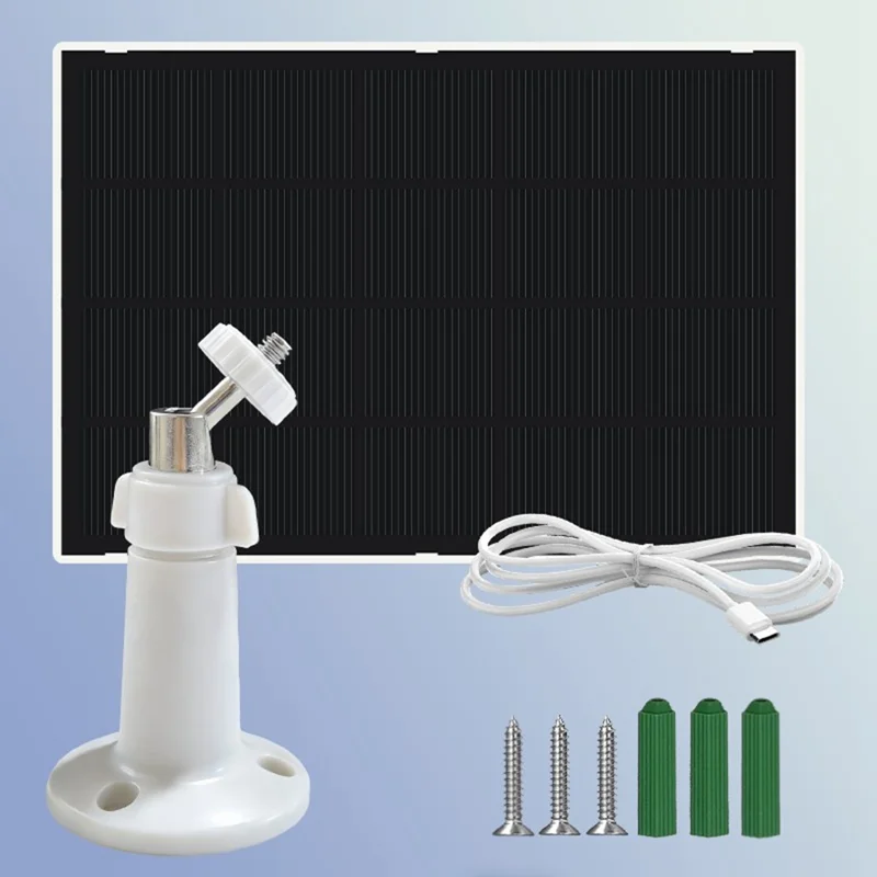 Painel Solar 2W 5V com Eficiência de 22,5% e Placa de Carregamento Type-C para Monitorização de Câmara de Segurança - Branco
