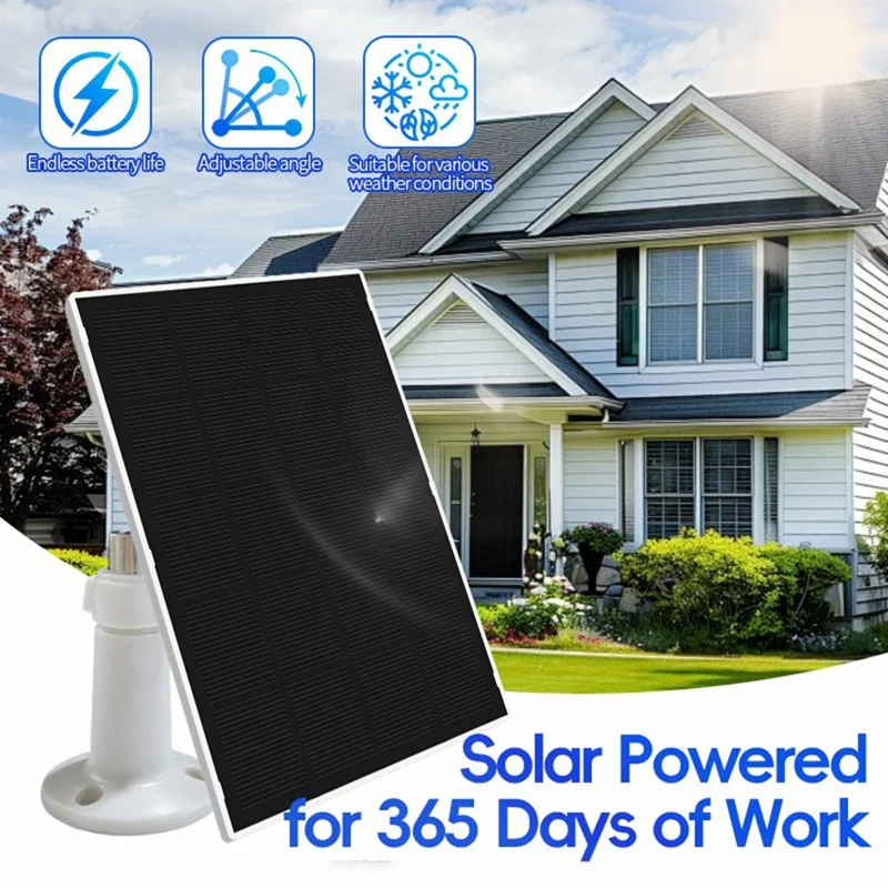 Painel Solar 2W 5V com Eficiência de 22,5% e Placa de Carregamento Type-C para Monitorização de Câmara de Segurança - Branco
