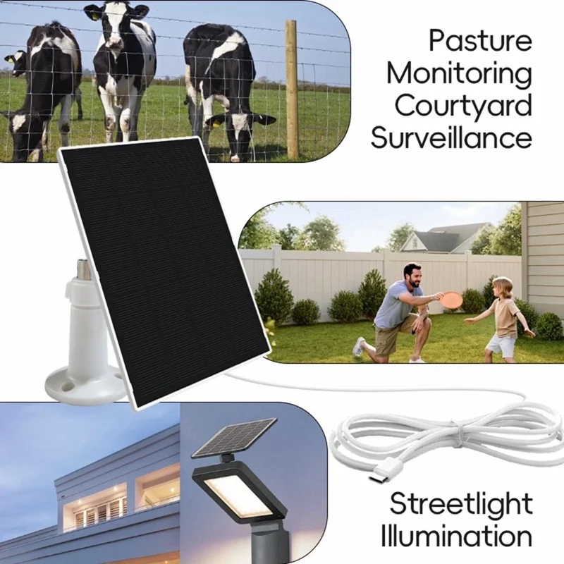 Painel Solar 2W 5V com Eficiência de 22,5% e Placa de Carregamento Type-C para Monitorização de Câmara de Segurança - Branco