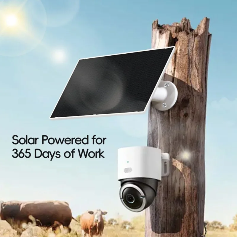 Painel Solar 2W 5V com Eficiência de 22,5% e Placa de Carregamento Type-C para Monitorização de Câmara de Segurança - Branco