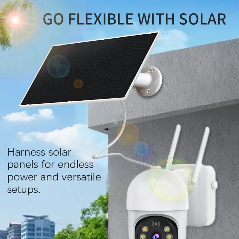 Painel Solar 2W 5V com Eficiência de 22,5% e Placa de Carregamento Type-C para Monitorização de Câmara de Segurança - Branco