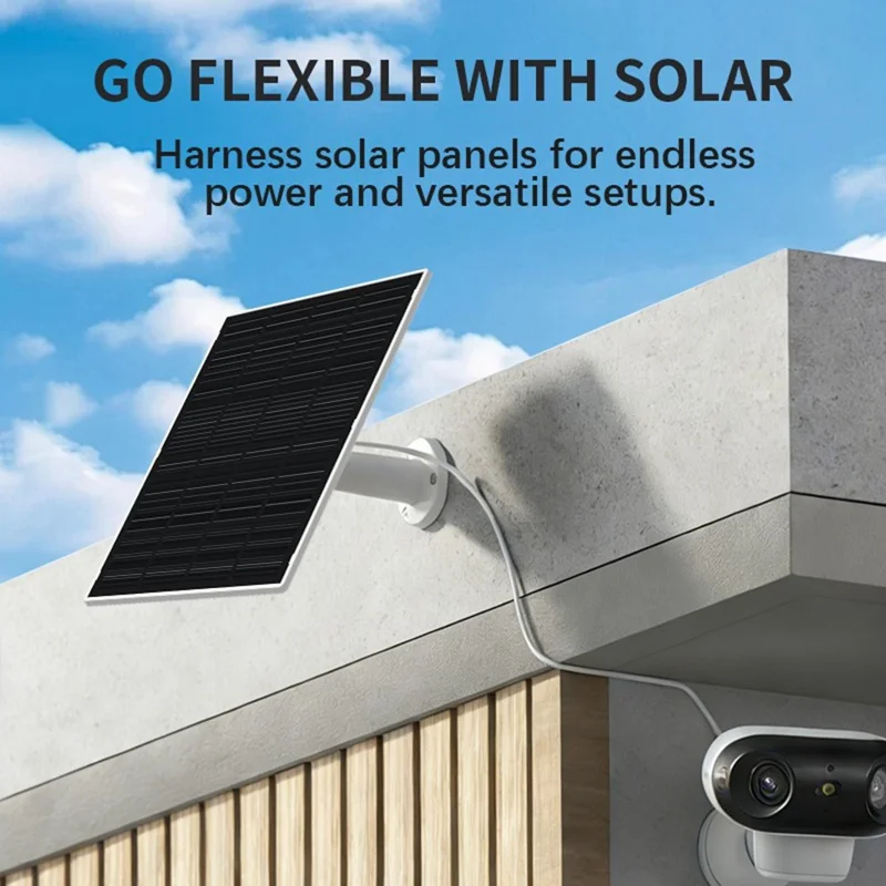 Painel Solar 2W 5V com Eficiência de 22,5% e Placa de Carregamento Type-C para Monitorização de Câmara de Segurança - Branco