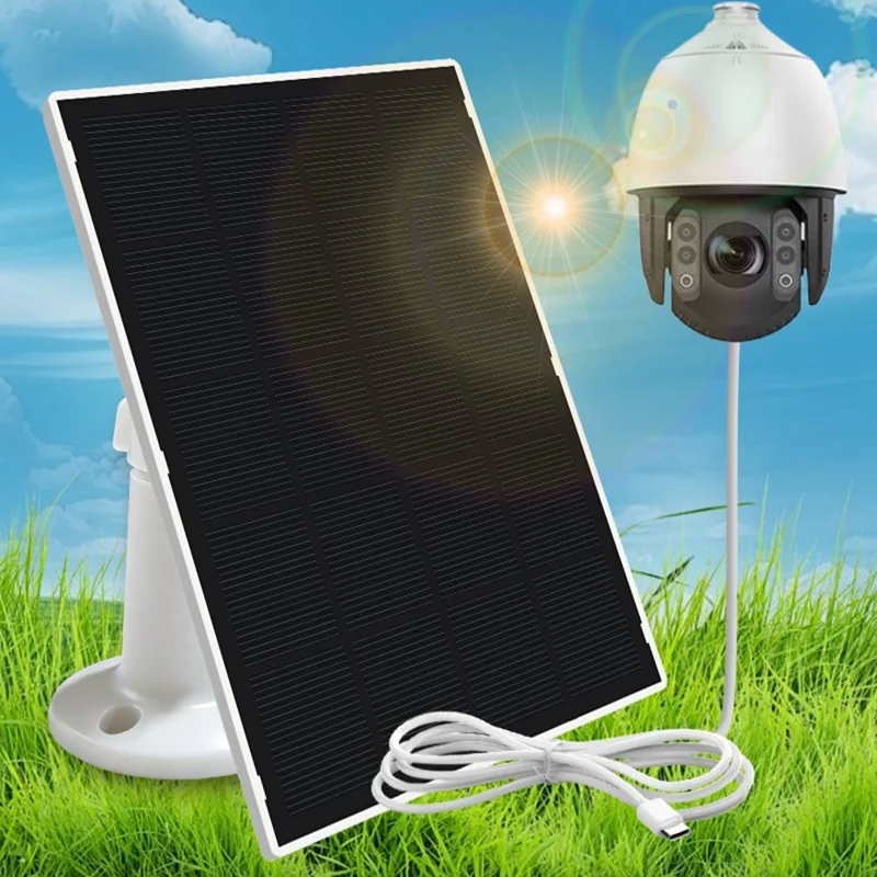 Painel Solar 2W 5V com Eficiência de 22,5% e Placa de Carregamento Type-C para Monitorização de Câmara de Segurança - Branco