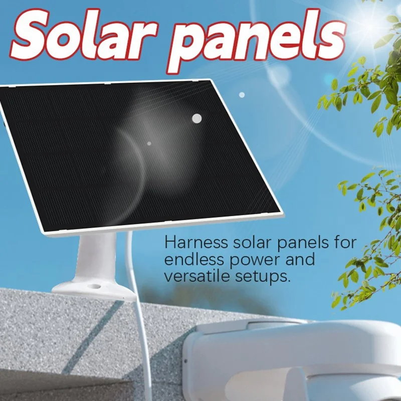 Painel Solar 2W 5V com Eficiência de 22,5% e Placa de Carregamento Type-C para Monitorização de Câmara de Segurança - Branco