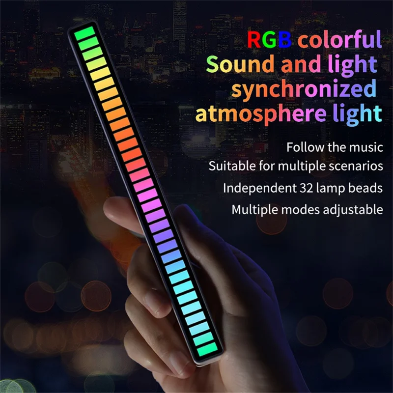 L021 32-LED RGB Music Sync Rhythm Light Sound Activated Ambient Light with 8 Dynamic Modes - Black