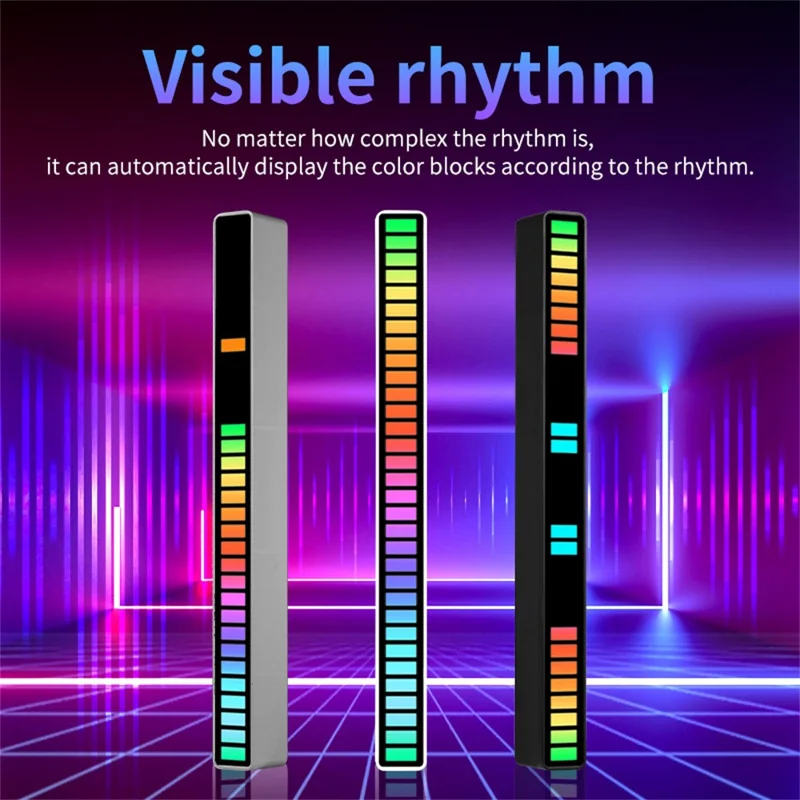 L021 32-LED RGB Music Sync Rhythm Light Sound Activated Ambient Light with 8 Dynamic Modes - Black
