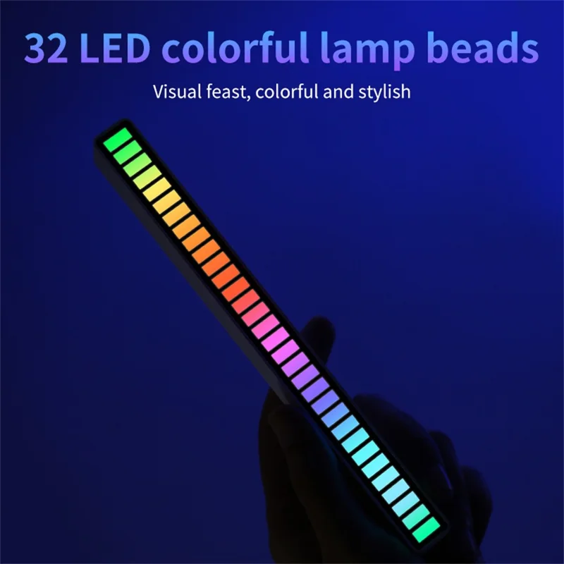 L021 32-LED RGB Music Sync Rhythm Light Sound Activated Ambient Light with 8 Dynamic Modes - Black