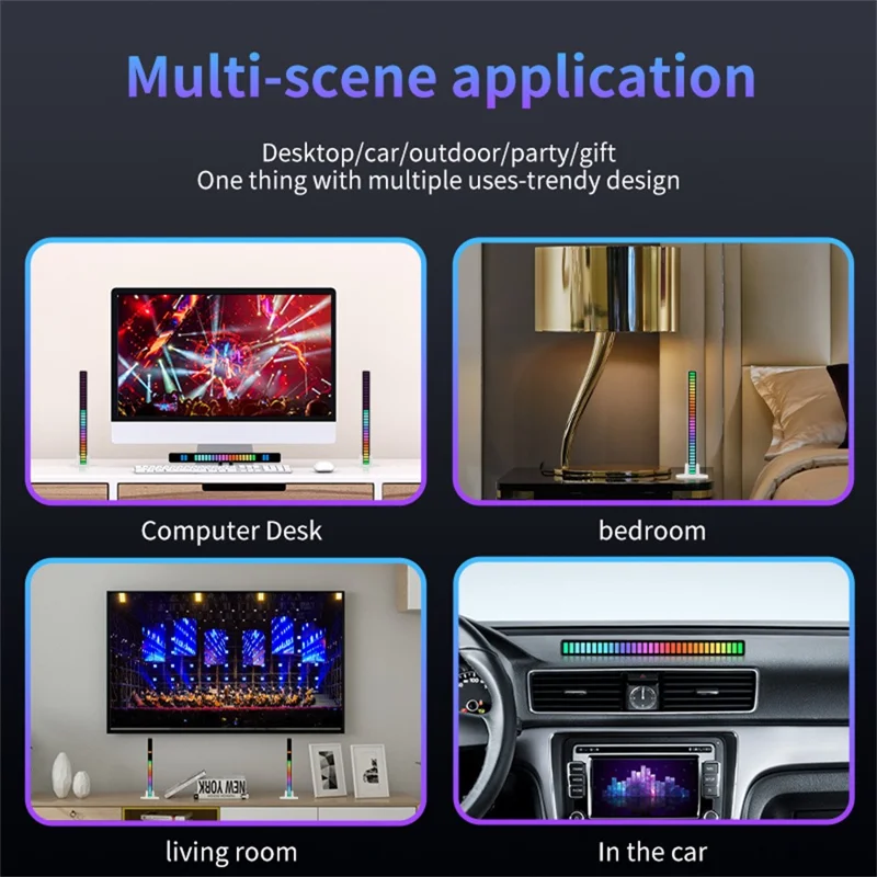L021 32-LED RGB Music Sync Rhythm Light Sound Activated Ambient Light with 8 Dynamic Modes - Black