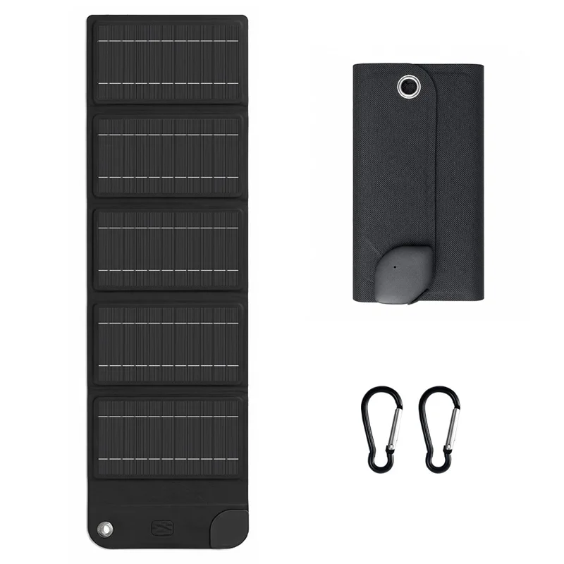 12W Solar Panel Charger 5-Fold Portable Solar Power Bank with USB-C Output for Outdoor Camping - Black