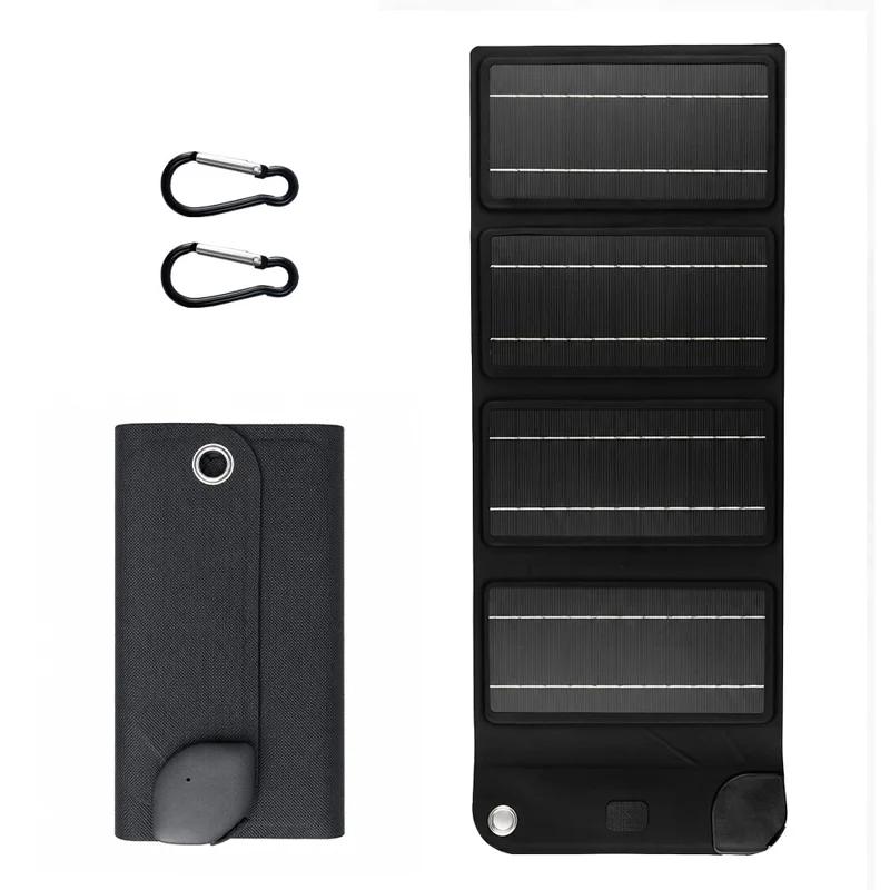 10W Solar Panel Charger 4-Fold Portable Power Bank with USB-C Output for Outdoor Camping - Black