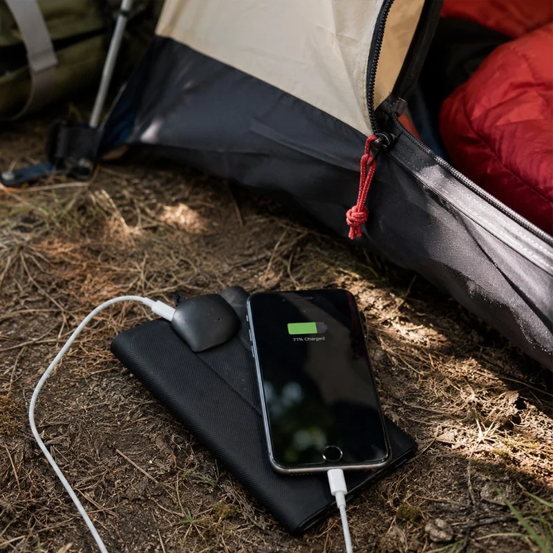 10W Solar Panel Charger 4-Fold Portable Power Bank with USB-C Output for Outdoor Camping - Black