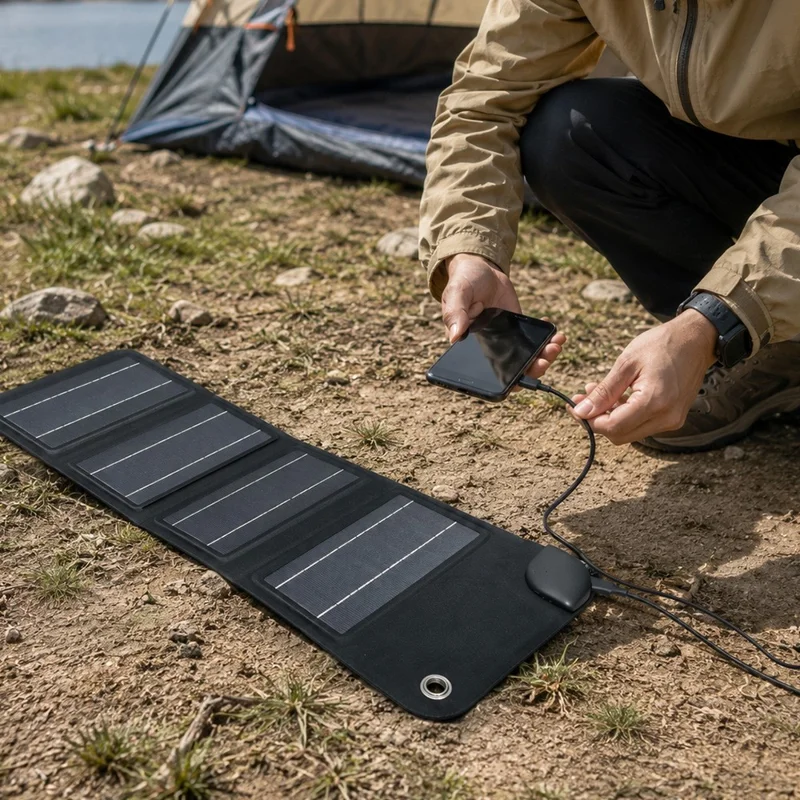 10W Solar Panel Charger 4-Fold Portable Power Bank with USB-C Output for Outdoor Camping - Black