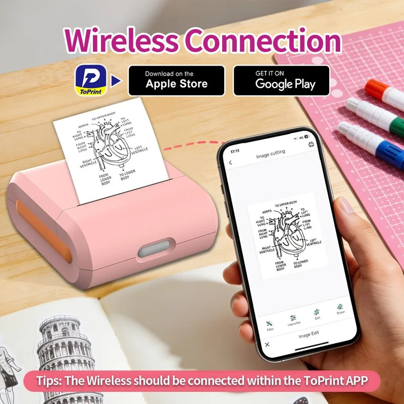 X7 Bluetooth-compatible Pocket Thermal Printer Inkless 200DPI Mini Printing Machine for Labels Photos Stickers - Orange