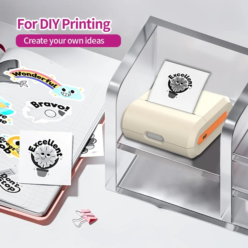 X7 Bluetooth-compatible Pocket Thermal Printer Inkless 200DPI Mini Printing Machine for Labels Photos Stickers - Orange