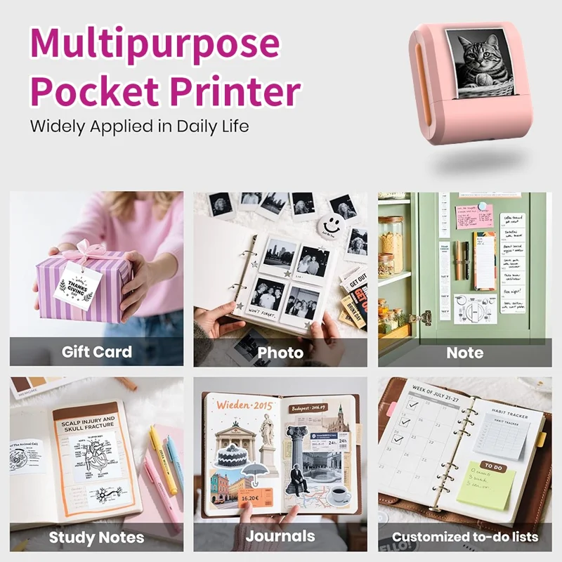 X7 Bluetooth-compatible Pocket Thermal Printer Inkless 200DPI Mini Printing Machine for Labels Photos Stickers - Beige