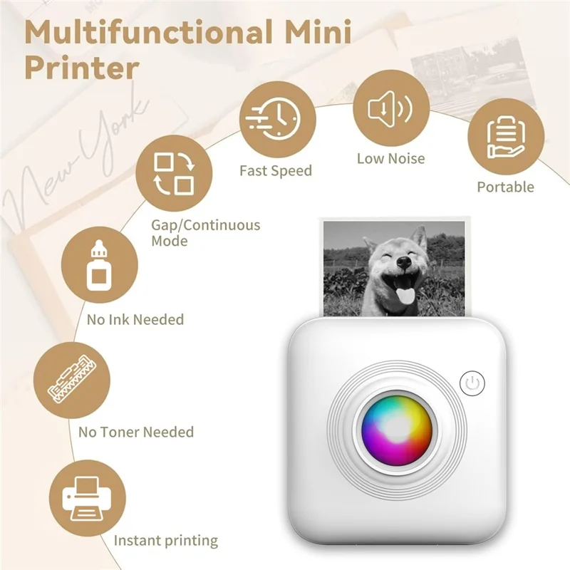 Мини-портативный термопринтер X3 с Bluetooth, 200 DPI, бесчернильный принтер с RGB-подсветкой для учебных заметок — белый