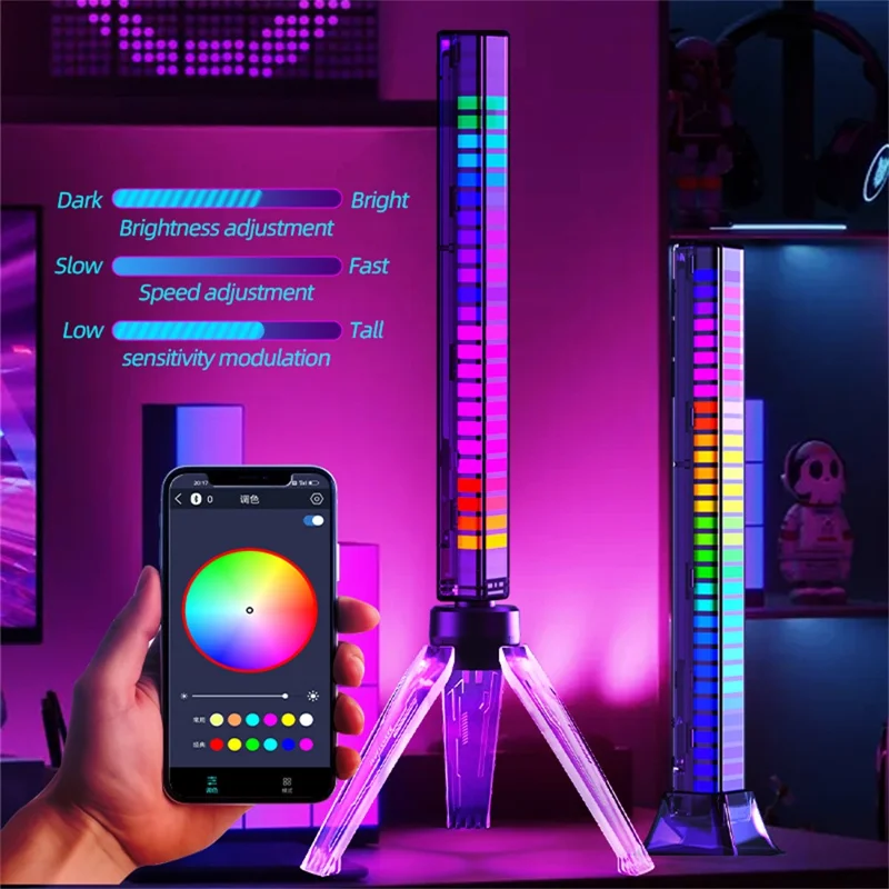 L026Z APP-styret Type-C genopladelig 3D RGB LED-atmosfærelampe med oplyst holder, musiksynkron, lydaktiveret pickup, gaming-ambielampe