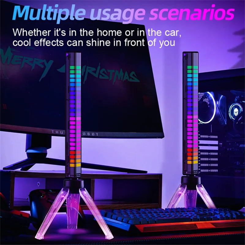 L026Z APP-styret Type-C genopladelig 3D RGB LED-atmosfærelampe med oplyst holder, musiksynkron, lydaktiveret pickup, gaming-ambielampe
