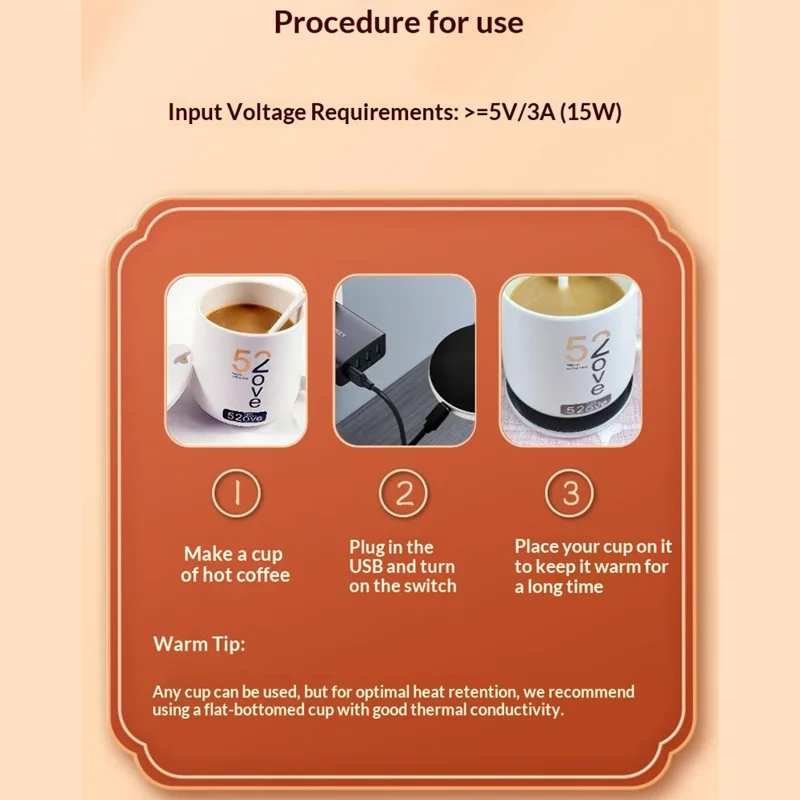 RY-010 USB Heating Cup Warmer Pad Coaster 3 Speed Touch Control Smart Temperature Coffee Mug Warmer - Silver
