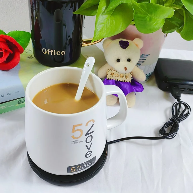 RY-005 USB Coffee Warmer Pad Aluminum Tempered Glass Heating Cup Coaster for Office - Silver