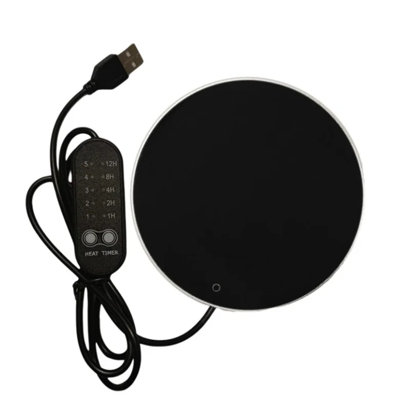 RY-007 USB Cup Warmer Heating Pad 5 Temperature Settings Timer Aluminum Alloy Glass Cup Coaster - Silver