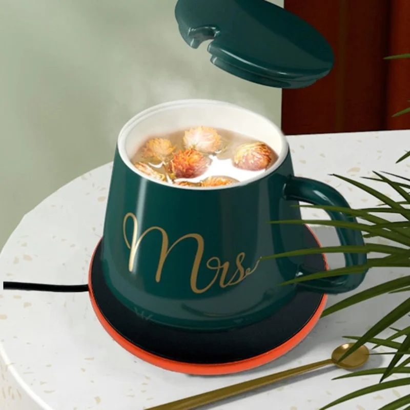 RY-007 USB Cup Warmer Heating Pad 5 Temperature Settings Timer Aluminum Alloy Glass Cup Coaster - Silver