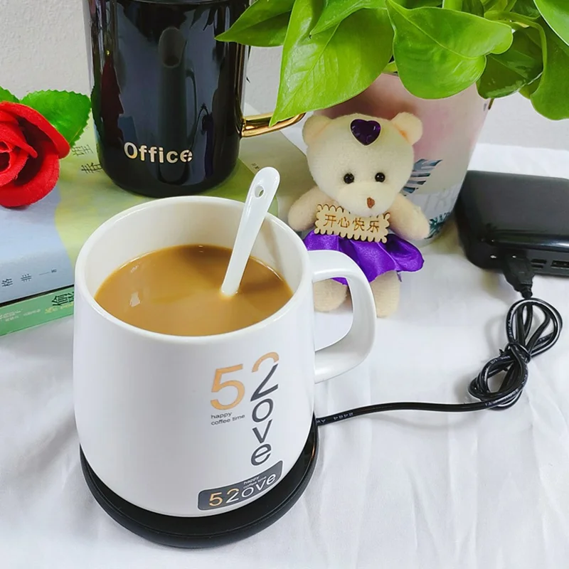 RY-008 USB Mug Warmer Cup Warmer Gravity Sensor 3-Level Temperature Control Coaster for Coffee Tea - Silver