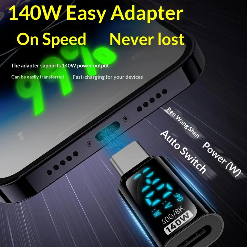 CF / CM-140W-40Gb-SX Digital Display USB4 Type-C Male to Female PD 140W Fast Charging 8K / 60Hz 40Gbps Data Transfer Adapter - Black