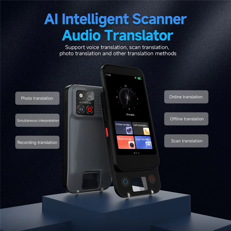 S15 Pro 2+16GB 4 Inch Screen AI Translation Device 148 Online Languages WiFi Photo Scanning Voice Translator - Black