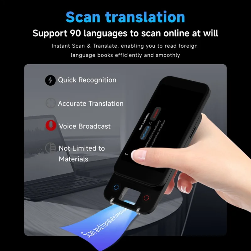 S15 Pro 2+16GB 4 Inch Screen AI Translation Device 148 Online Languages WiFi Photo Scanning Voice Translator - Black