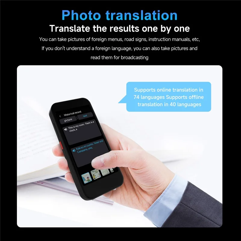 S15 Pro 2+16GB 4 Inch Screen AI Translation Device 148 Online Languages WiFi Photo Scanning Voice Translator - Black