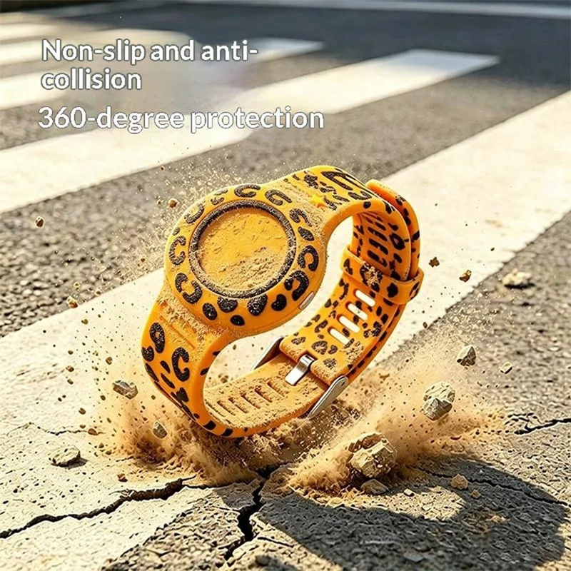 Silicone Band for AirTag (2nd Generation) / AirTag Cartoon Waterproof Wristband Tracker Protective Case - Leopard Print