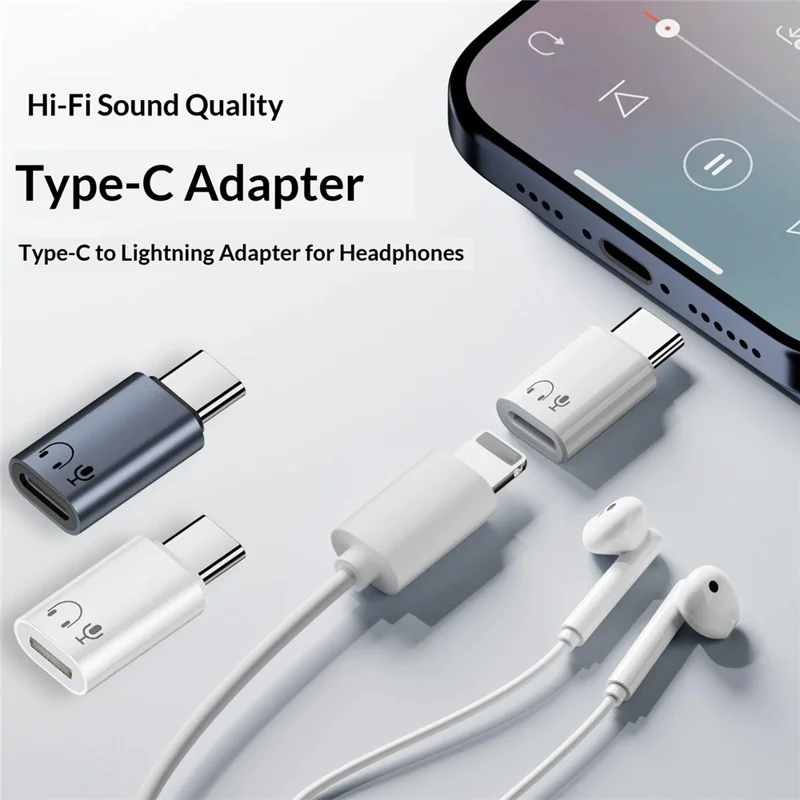 LF / CM-EJ-LK iP Female to USB-C Male Audio Adapter Aluminum Alloy Headphone Converter for iPhone iPad - White