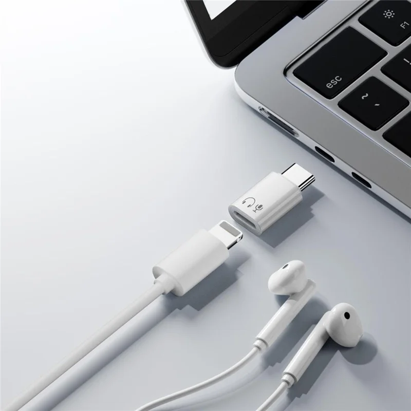 LF / CM-EJ-LK iP Female to USB-C Male Audio Adapter Aluminum Alloy Headphone Converter for iPhone iPad - White