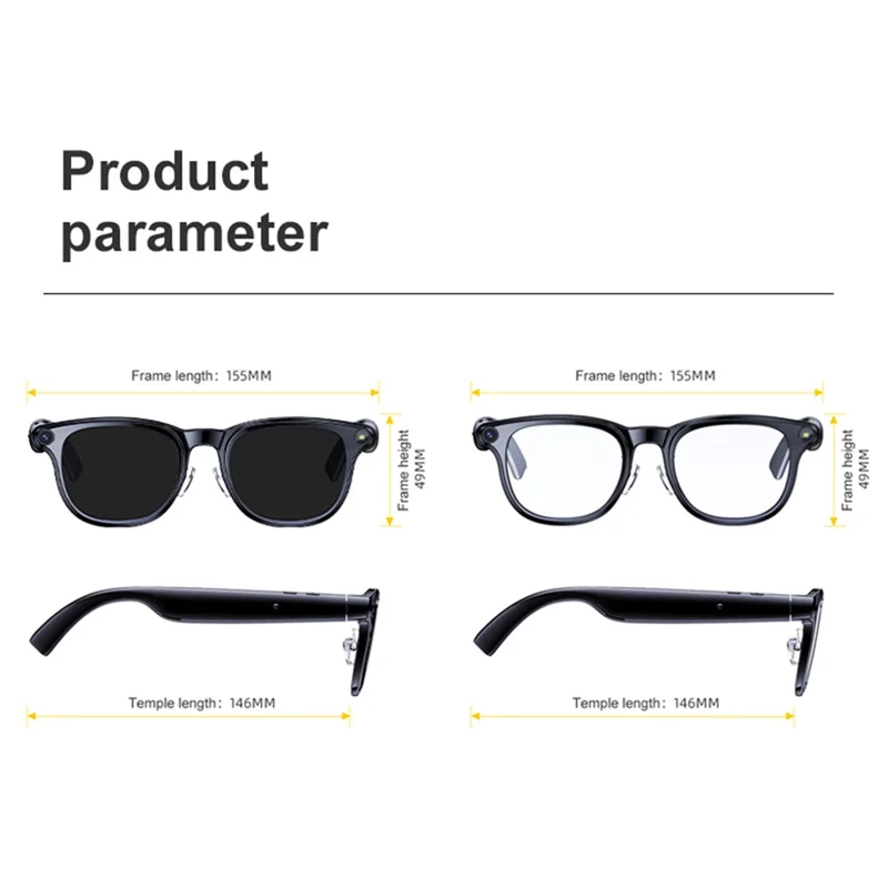A2C Smart Glasses 8MP Camera AI Translation Bluetooth-compatible 6.0 EIS Stabilization with Dual Lens (Sunglasses + Clear Lens)