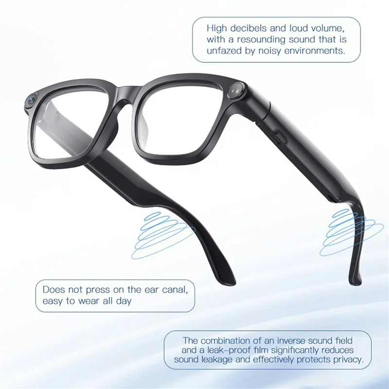M08 Smart Glasses 800W Camera AI Translation Bluetooth-compatible Music Eyeglasses - Clear Lens