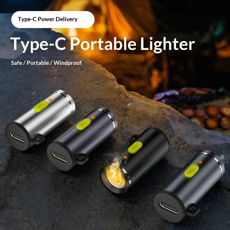 FH-Type-C01 Type-C Powered Arc Lighter Portable Windproof Electric Cigarette Lighter - Black