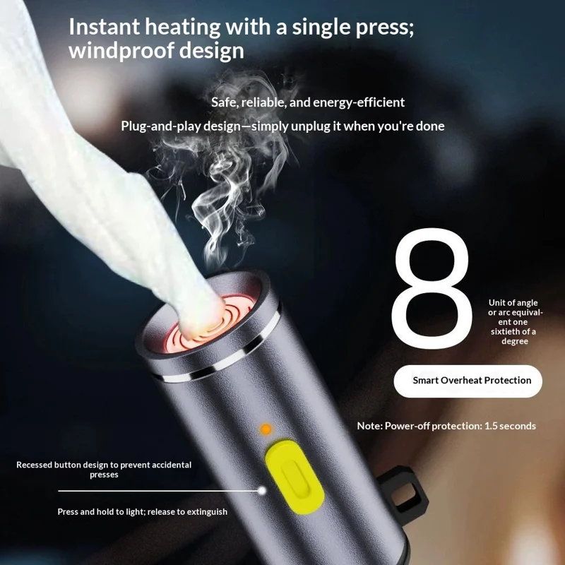 FH-Type-C01 Type-C Powered Arc Lighter Portable Windproof Electric Cigarette Lighter - Black