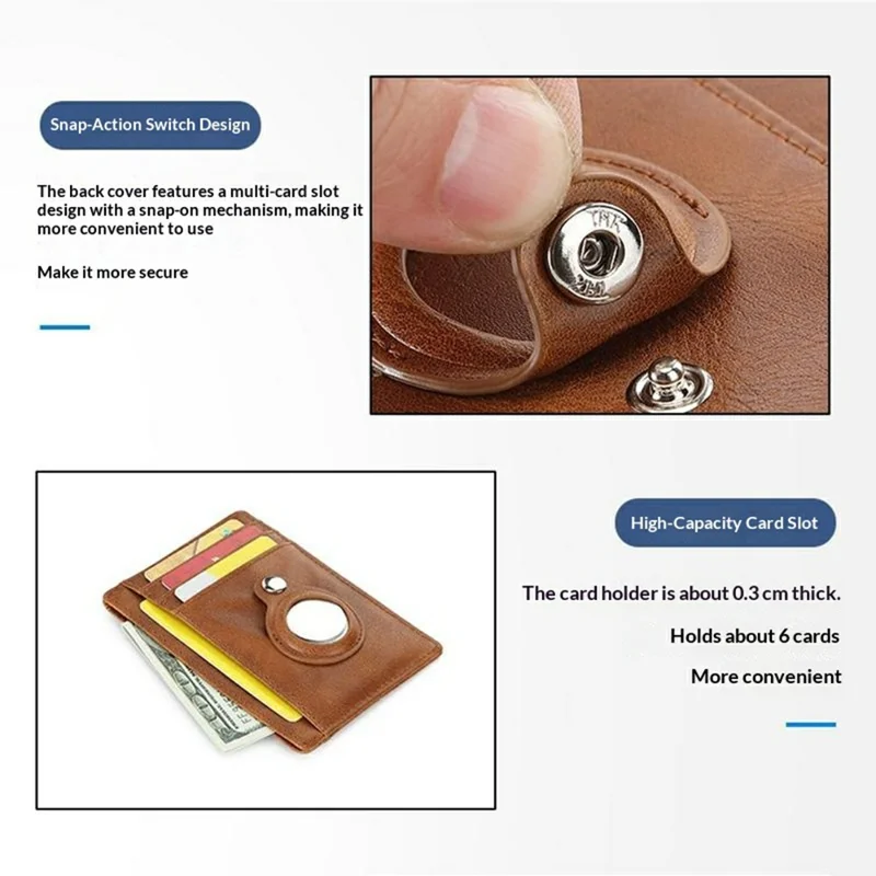 Кошелек-держатель карт с защитой от RFID для трекера AirTag, чехол из искусственной кожи Crazy Horse с защитной пленкой спереди и сзади - Коричневый