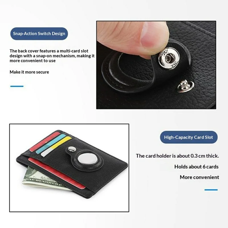 Kartenetui RFID-Schutz Erste Schicht Rindsleder Kartenwallet für AirTag Tracker mit 2 Stück Schutzfolie - Schwarz
