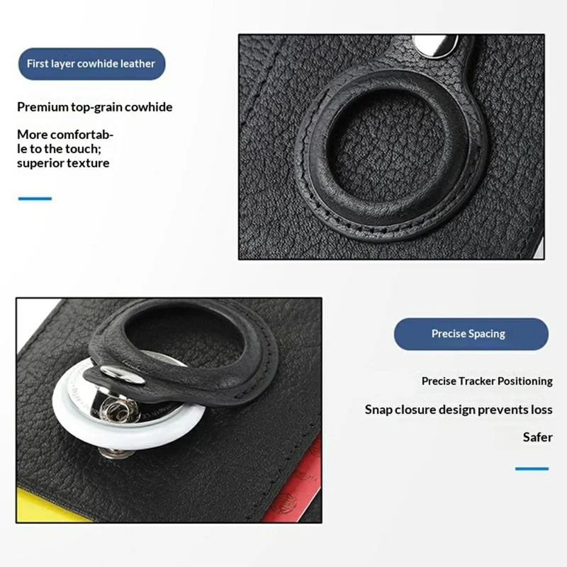Kartenetui RFID-Schutz Erste Schicht Rindsleder Kartenwallet für AirTag Tracker mit 2 Stück Schutzfolie - Schwarz