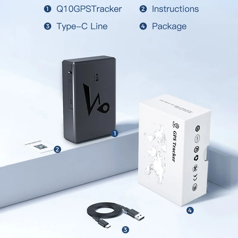Q10 4G LTE GPS трекер 5500 мАч Магнитное крепление Спутниковый трекер для отслеживания транспорта - Черный